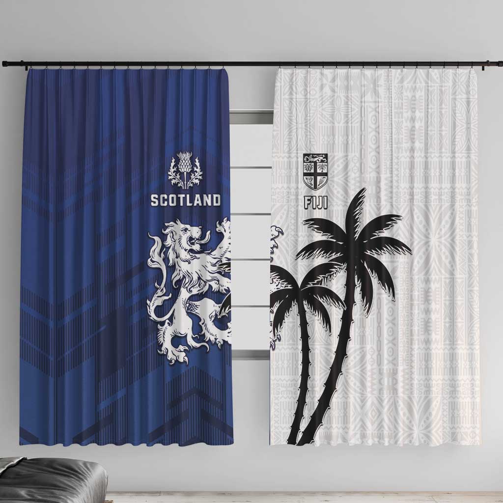 Fiji And Scotland Rugby Window Curtain Fijian Palm Tree With Thistle Together