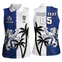 Fiji And Scotland Rugby Custom Women Sleeveless Polo Shirt Fijian Palm Tree With Thistle Together
