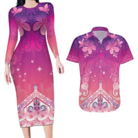 New Zealand Matariki Couples Matching Long Sleeve Bodycon Dress and Hawaiian Shirt Maori Marae Purple Galaxy