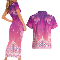 New Zealand Matariki Couples Matching Short Sleeve Bodycon Dress and Hawaiian Shirt Maori Marae Purple Galaxy