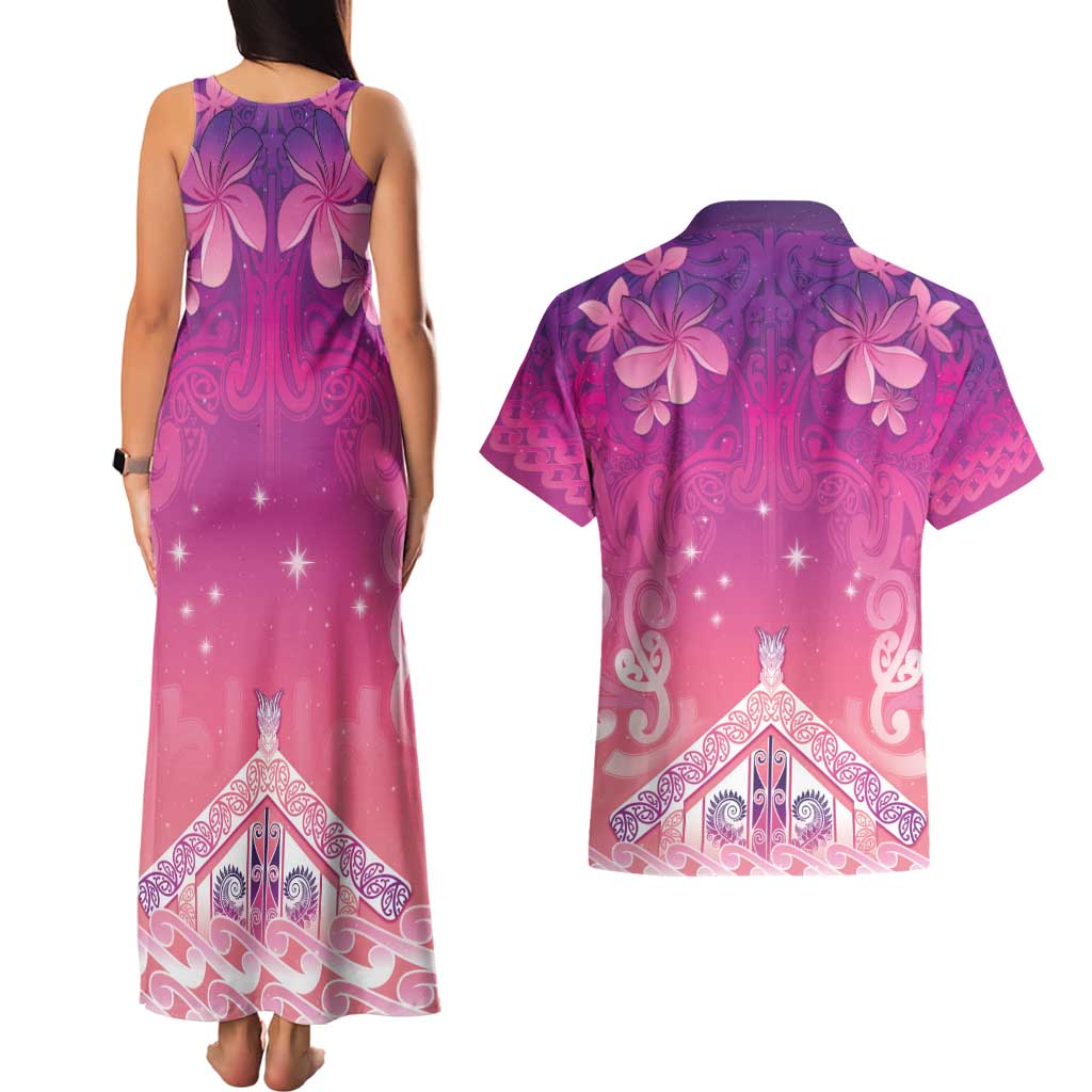 New Zealand Matariki Couples Matching Tank Maxi Dress and Hawaiian Shirt Maori Marae Purple Galaxy