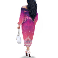 New Zealand Matariki Family Matching Off The Shoulder Long Sleeve Dress and Hawaiian Shirt Maori Marae Purple Galaxy