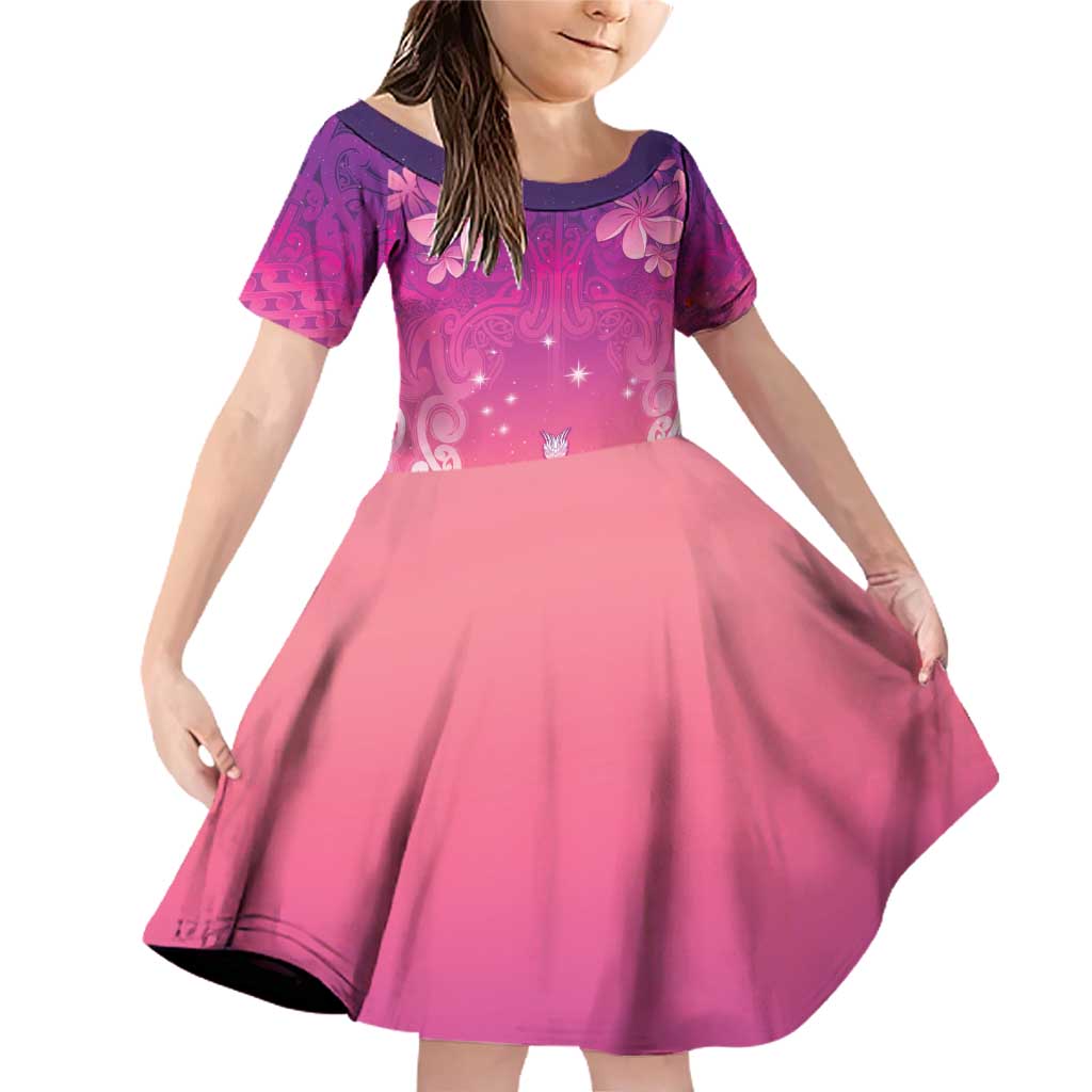 New Zealand Matariki Family Matching Off Shoulder Short Dress and Hawaiian Shirt Maori Marae Purple Galaxy