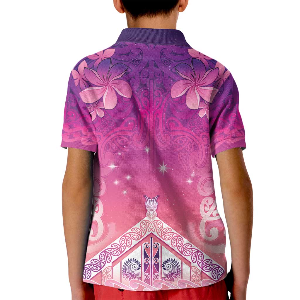 New Zealand Matariki Kid Polo Shirt Maori Marae Purple Galaxy
