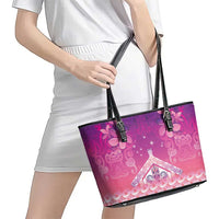 New Zealand Matariki Leather Tote Bag Maori Marae Purple Galaxy