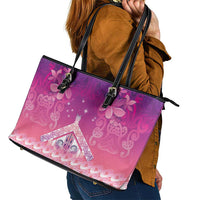 New Zealand Matariki Leather Tote Bag Maori Marae Purple Galaxy