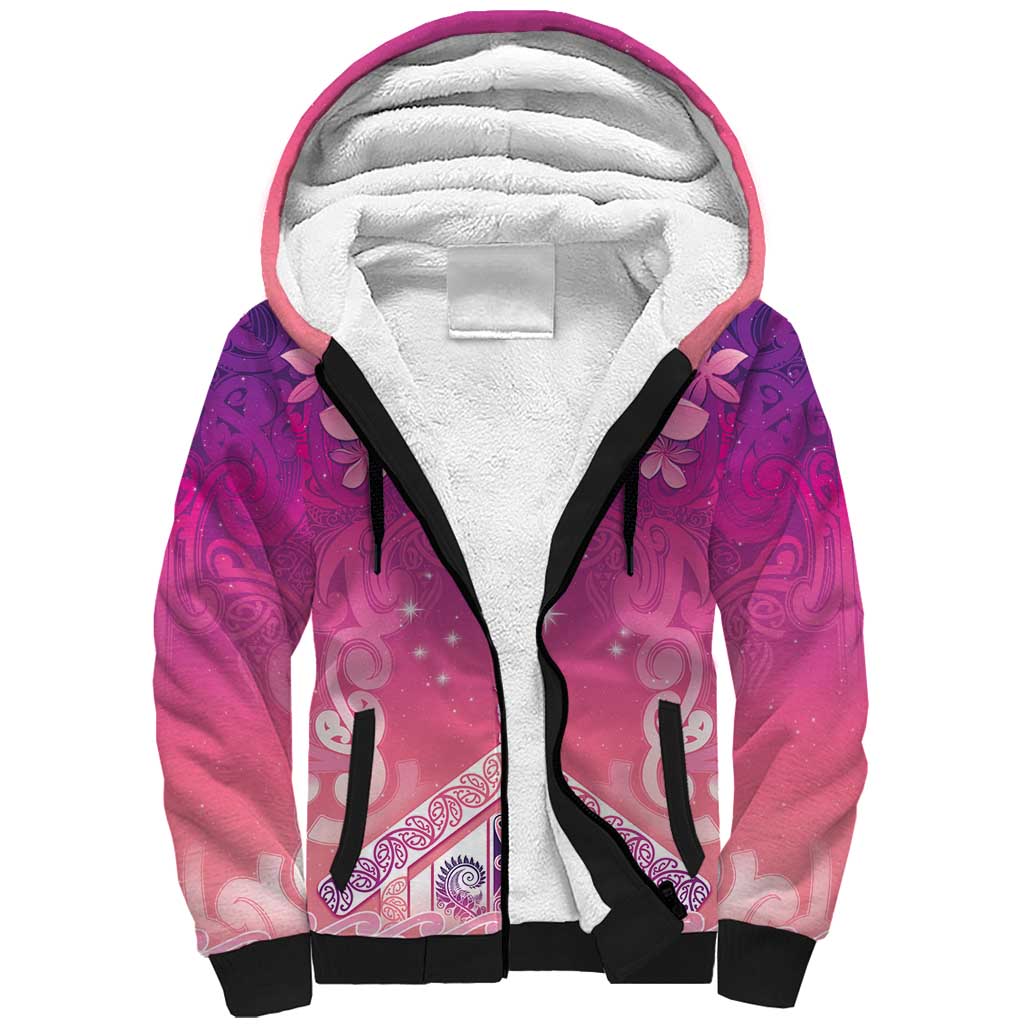 New Zealand Matariki Sherpa Hoodie Maori Marae Purple Galaxy