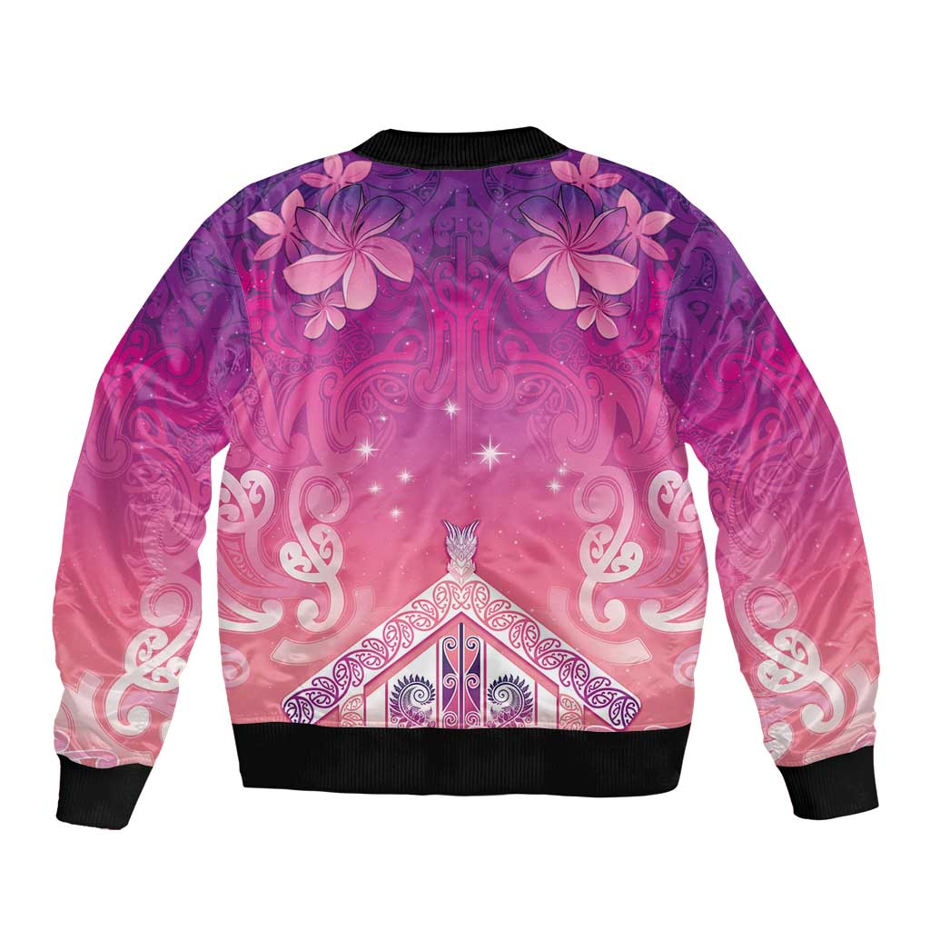 New Zealand Matariki Sleeve Zip Bomber Jacket Maori Marae Purple Galaxy