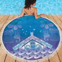 New Zealand Matariki Beach Blanket Maori Marae Cyan Galaxy