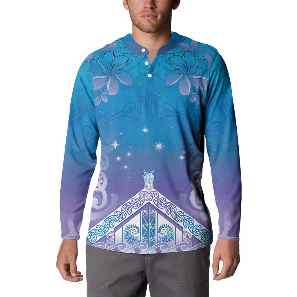 New Zealand Matariki Button Sweatshirt Maori Marae Cyan Galaxy