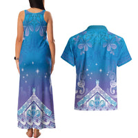 New Zealand Matariki Couples Matching Tank Maxi Dress and Hawaiian Shirt Maori Marae Cyan Galaxy