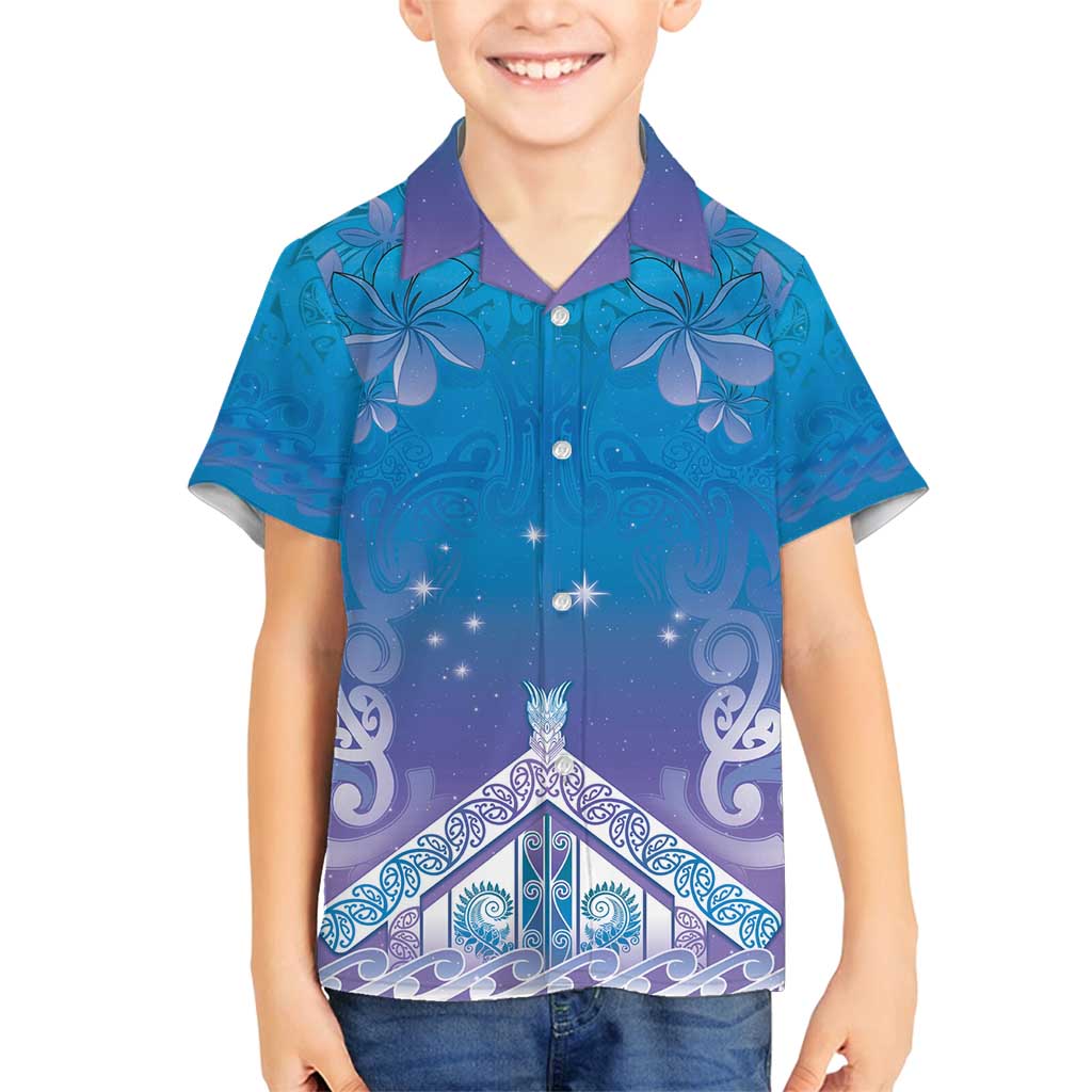 New Zealand Matariki Family Matching Off Shoulder Short Dress and Hawaiian Shirt Maori Marae Cyan Galaxy