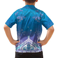 New Zealand Matariki Family Matching Puletasi and Hawaiian Shirt Maori Marae Cyan Galaxy