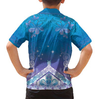 New Zealand Matariki Family Matching Short Sleeve Bodycon Dress and Hawaiian Shirt Maori Marae Cyan Galaxy