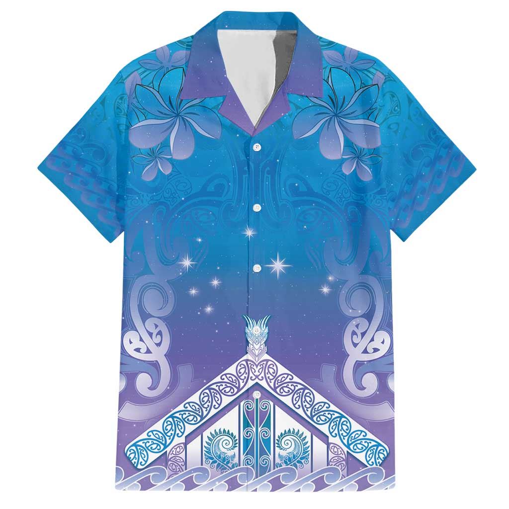 New Zealand Matariki Hawaiian Shirt Maori Marae Cyan Galaxy
