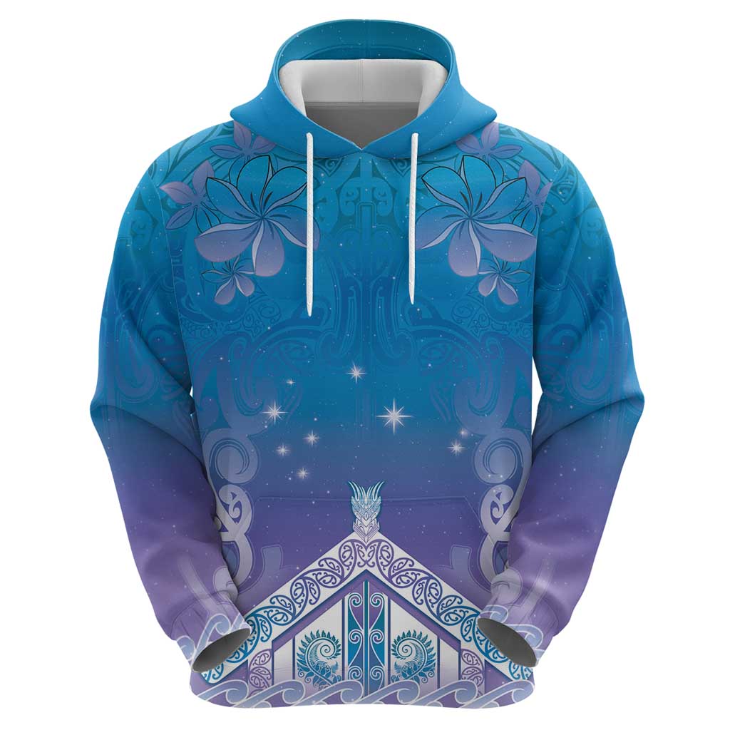 New Zealand Matariki Hoodie Maori Marae Cyan Galaxy