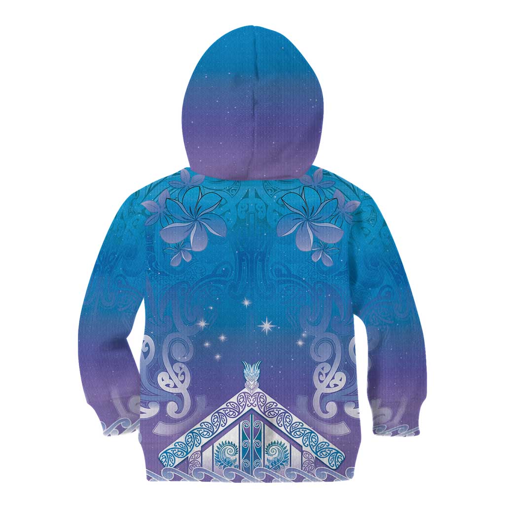 New Zealand Matariki Kid Hoodie Maori Marae Cyan Galaxy