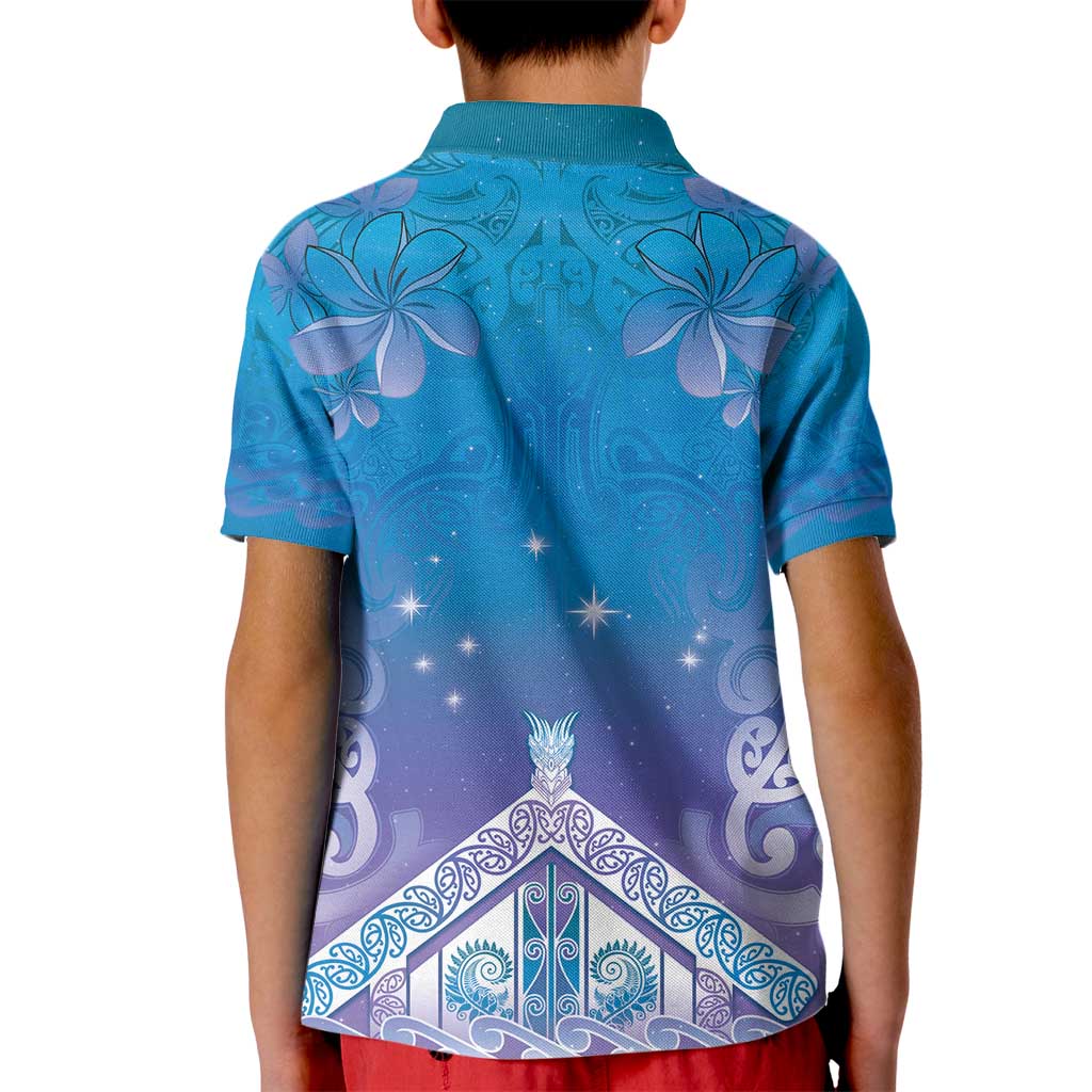 New Zealand Matariki Kid Polo Shirt Maori Marae Cyan Galaxy
