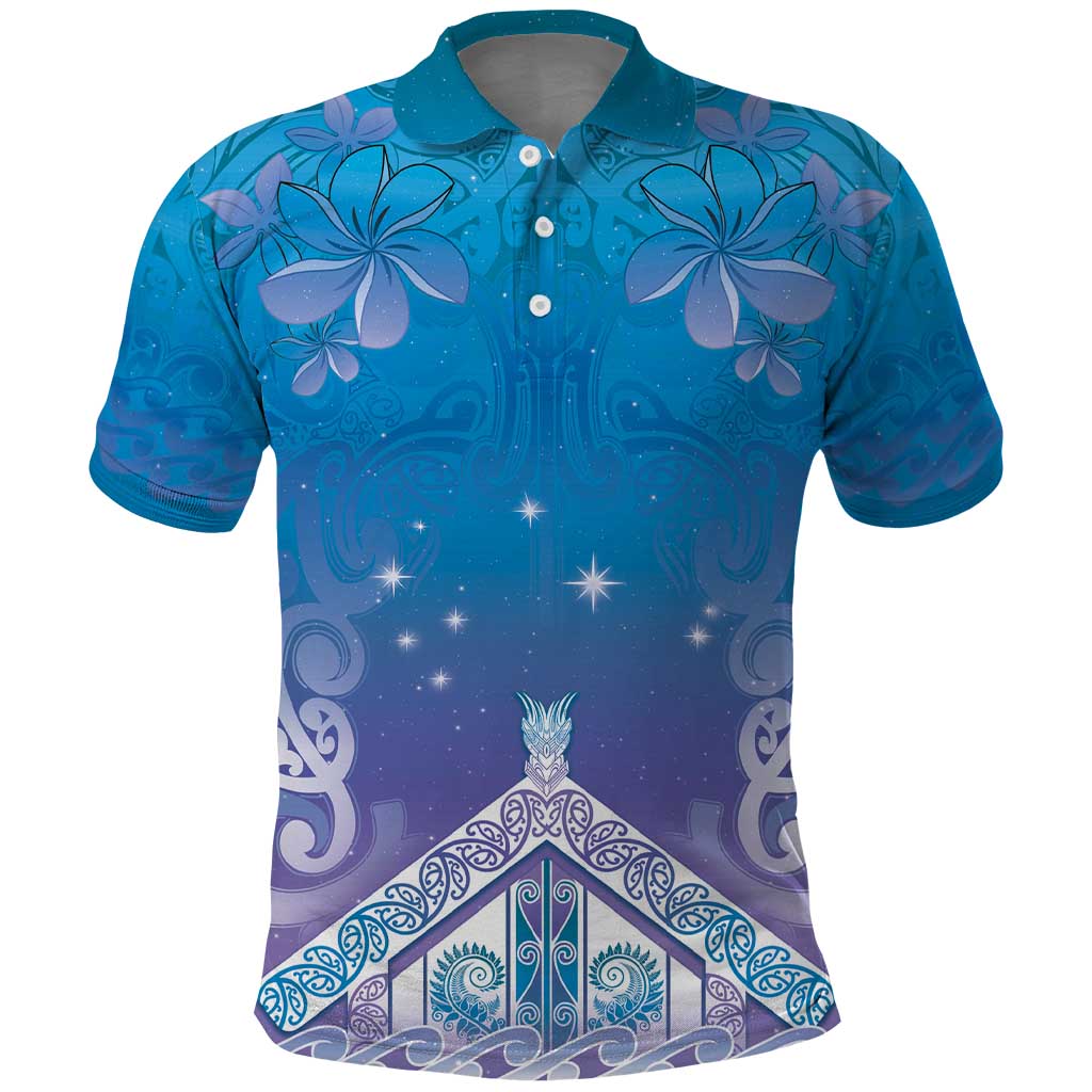 New Zealand Matariki Polo Shirt Maori Marae Cyan Galaxy