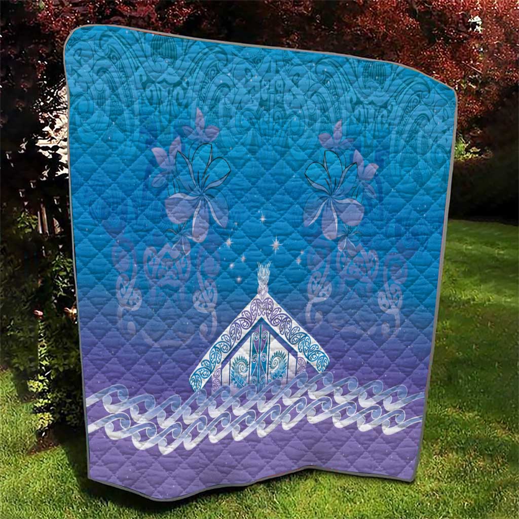New Zealand Matariki Quilt Maori Marae Cyan Galaxy