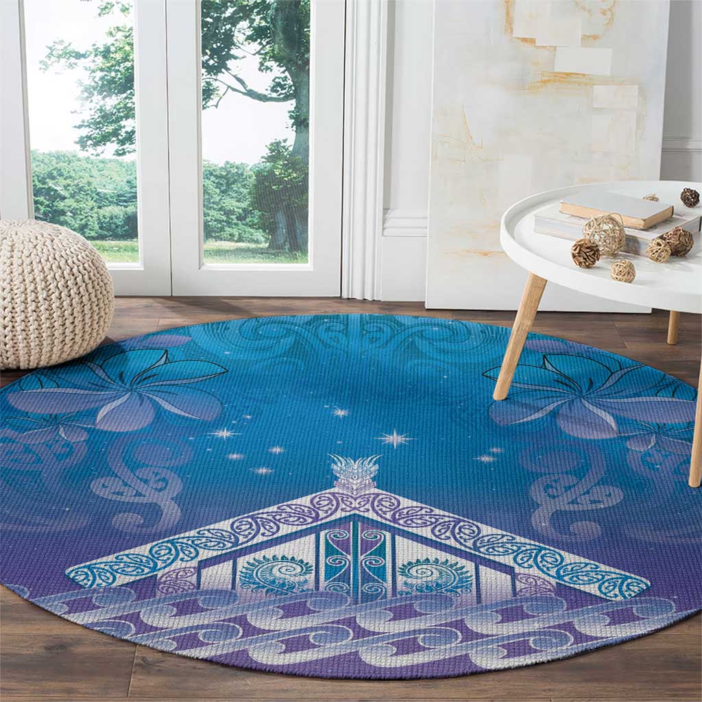 New Zealand Matariki Round Carpet Maori Marae Cyan Galaxy