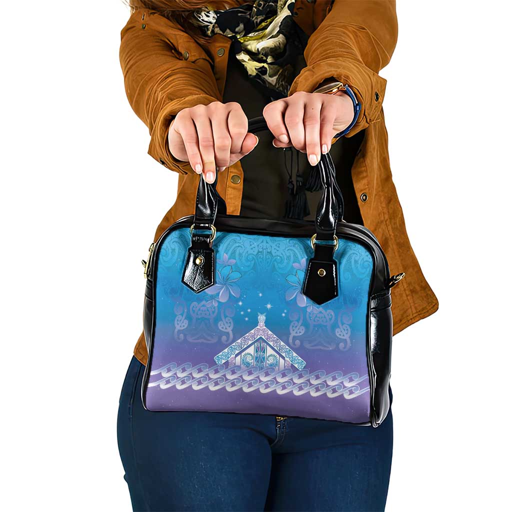 New Zealand Matariki Shoulder Handbag Maori Marae Cyan Galaxy