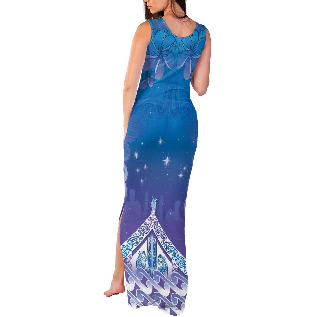 New Zealand Matariki Tank Maxi Dress Maori Marae Cyan Galaxy