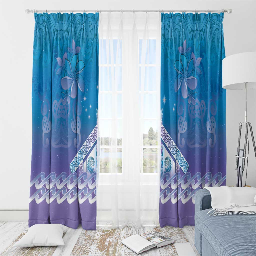 New Zealand Matariki Window Curtain Maori Marae Cyan Galaxy