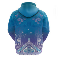 New Zealand Matariki Zip Hoodie Maori Marae Cyan Galaxy