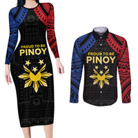 Philippines Independence Day Couples Matching Long Sleeve Bodycon Dress and Long Sleeve Button Shirt Proud To Be Pinoy