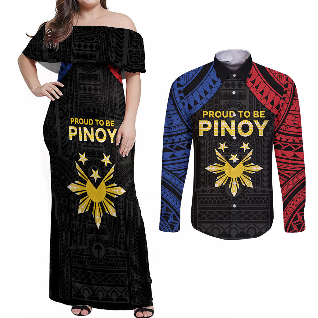Philippines Independence Day Couples Matching Off Shoulder Maxi Dress and Long Sleeve Button Shirt Proud To Be Pinoy