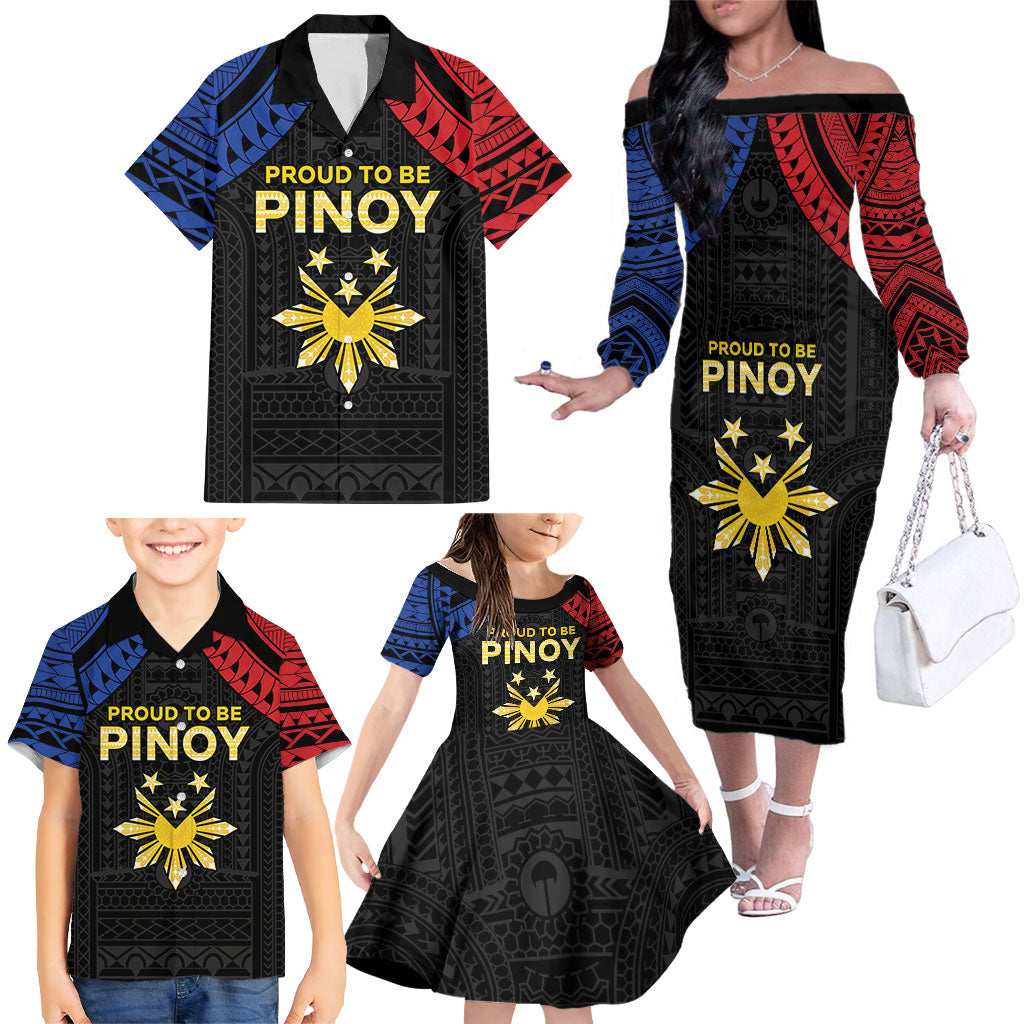 Philippines Independence Day Family Matching Off The Shoulder Long Sleeve Dress and Hawaiian Shirt Proud To Be Pinoy