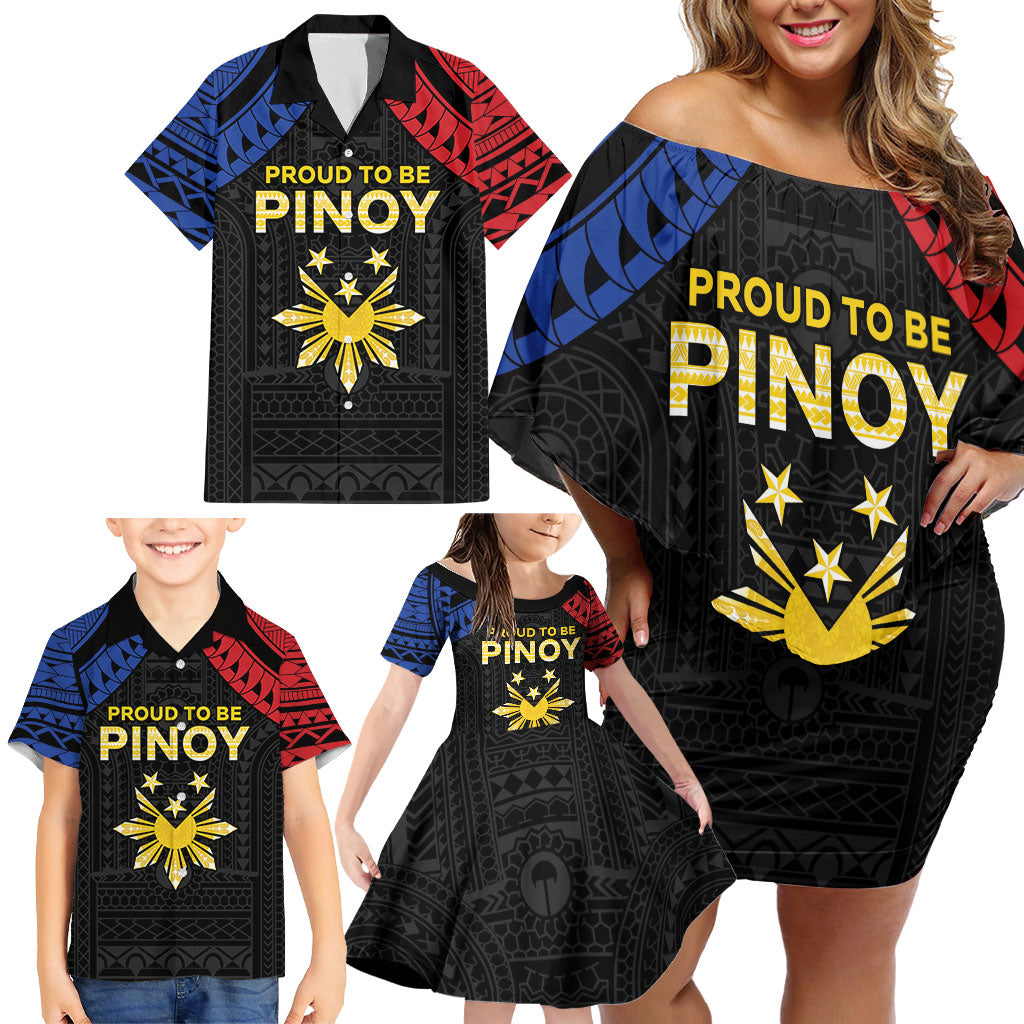 Philippines Independence Day Family Matching Off Shoulder Short Dress and Hawaiian Shirt Proud To Be Pinoy