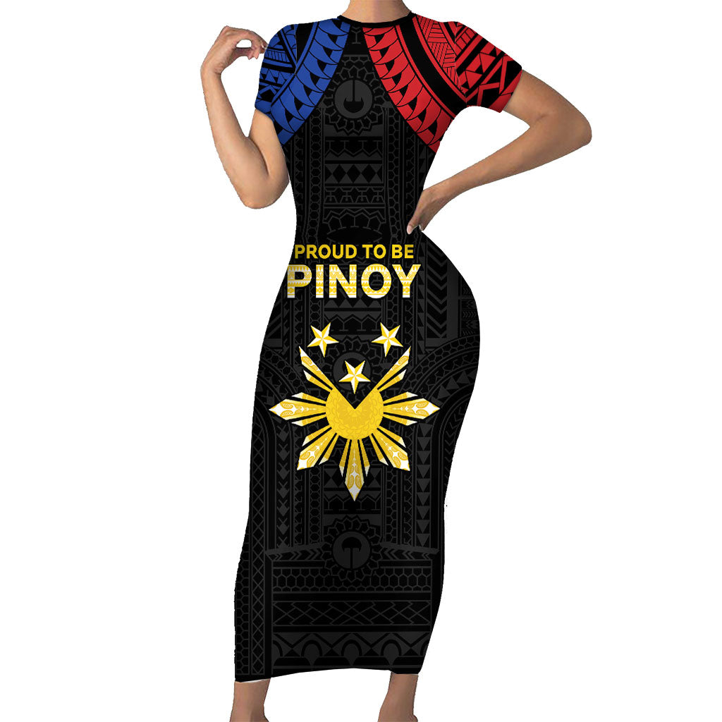 Philippines Independence Day Short Sleeve Bodycon Dress Proud To Be Pinoy LT05 Long Dress Black - Polynesian Pride