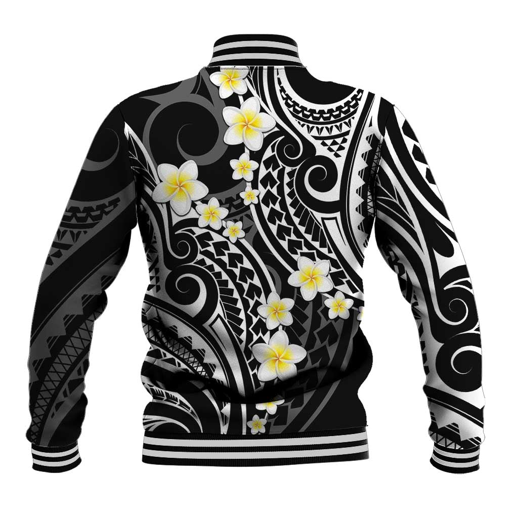 Plumeria With Black Polynesian Tattoo Pattern Baseball Jacket LT05 - Polynesian Pride