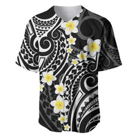 Plumeria With Black Polynesian Tattoo Pattern Baseball Jersey LT05 Black - Polynesian Pride