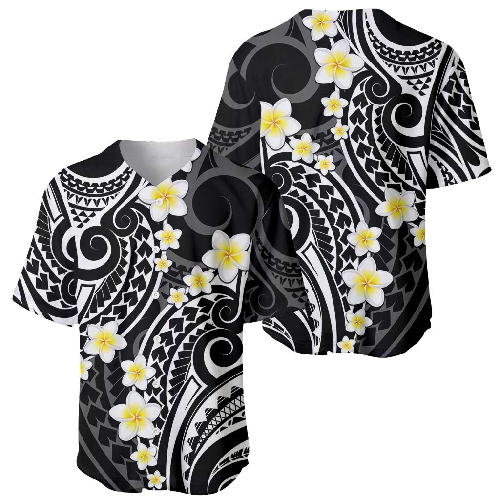 Plumeria With Black Polynesian Tattoo Pattern Baseball Jersey LT05 - Polynesian Pride