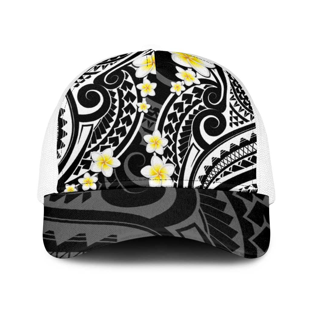 Plumeria With Black Polynesian Tattoo Pattern Baseball Net Cap - Polynesian Pride