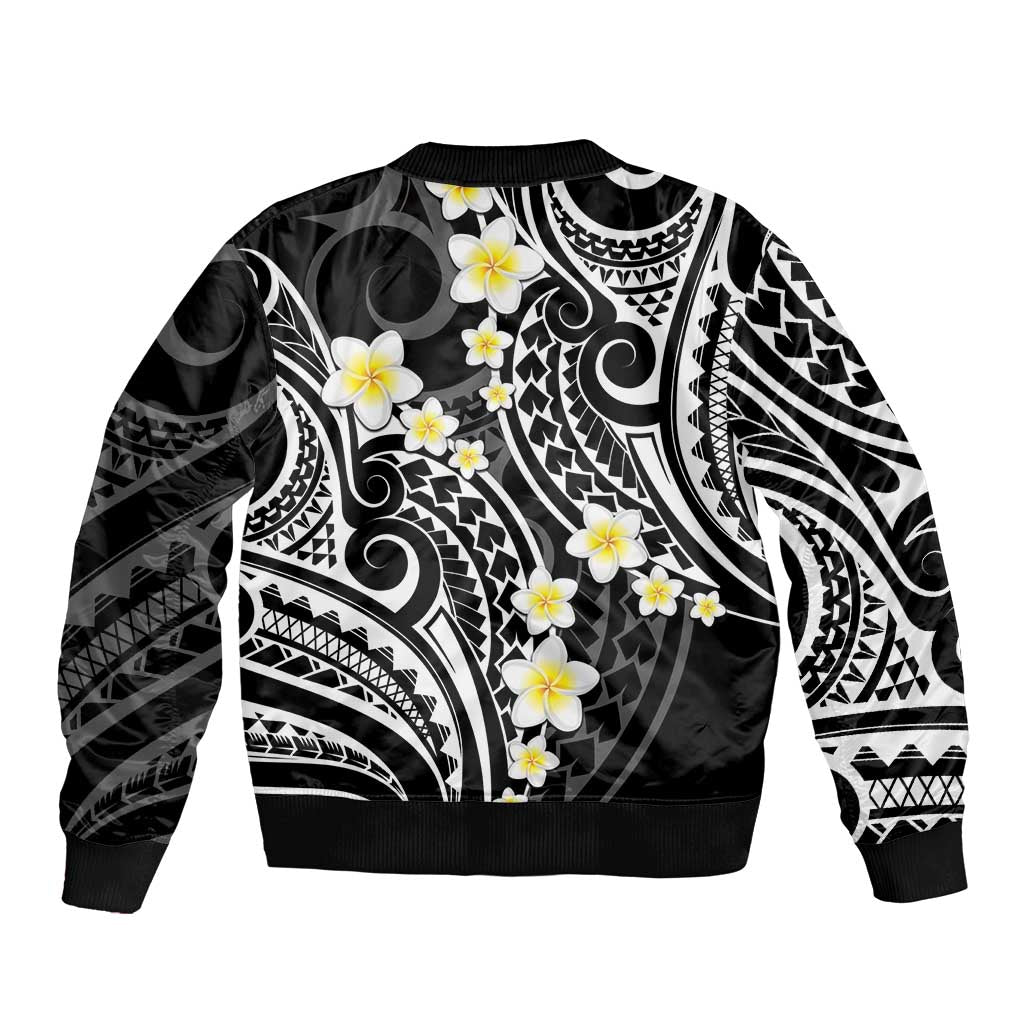 Plumeria With Black Polynesian Tattoo Pattern Bomber Jacket