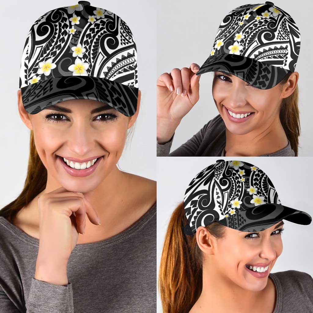 Plumeria With Black Polynesian Tattoo Pattern Classic Cap - Polynesian Pride