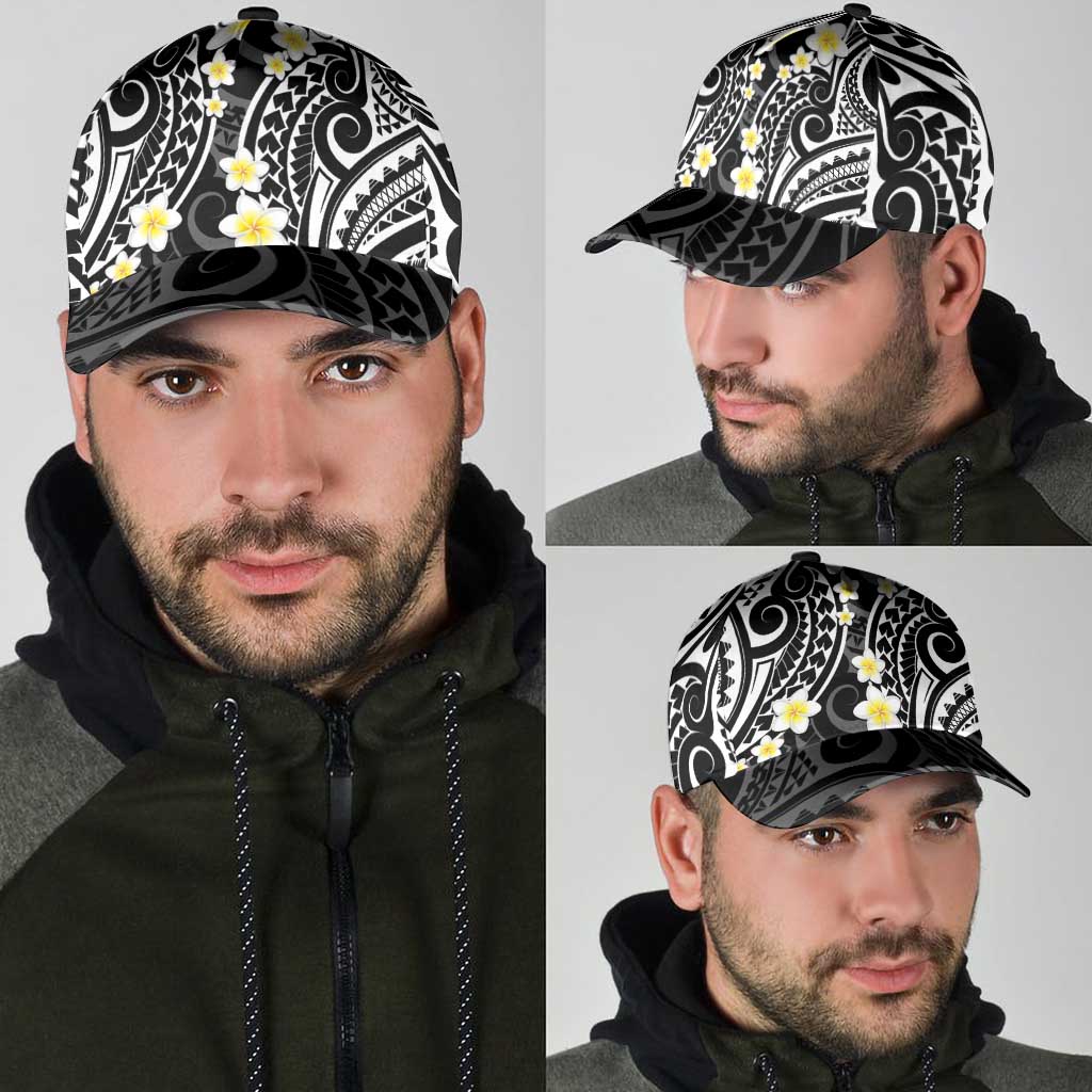 Plumeria With Black Polynesian Tattoo Pattern Classic Cap - Polynesian Pride