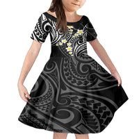 Plumeria With Black Polynesian Tattoo Pattern Family Matching Long Sleeve Bodycon Dress and Hawaiian Shirt LT05 Daughter's Dress Black - Polynesian Pride