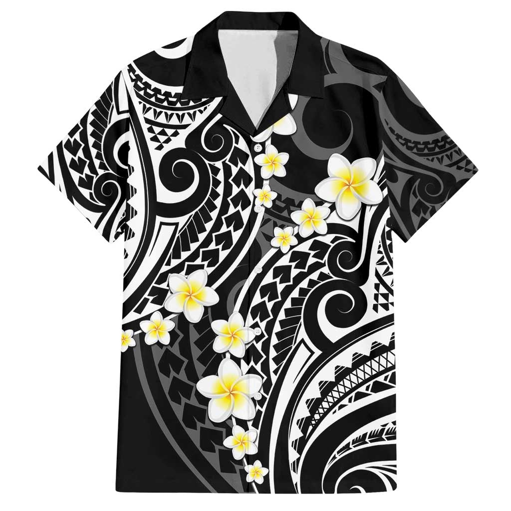 Plumeria With Black Polynesian Tattoo Pattern Family Matching Long Sleeve Bodycon Dress and Hawaiian Shirt LT05 Dad's Shirt - Short Sleeve Black - Polynesian Pride