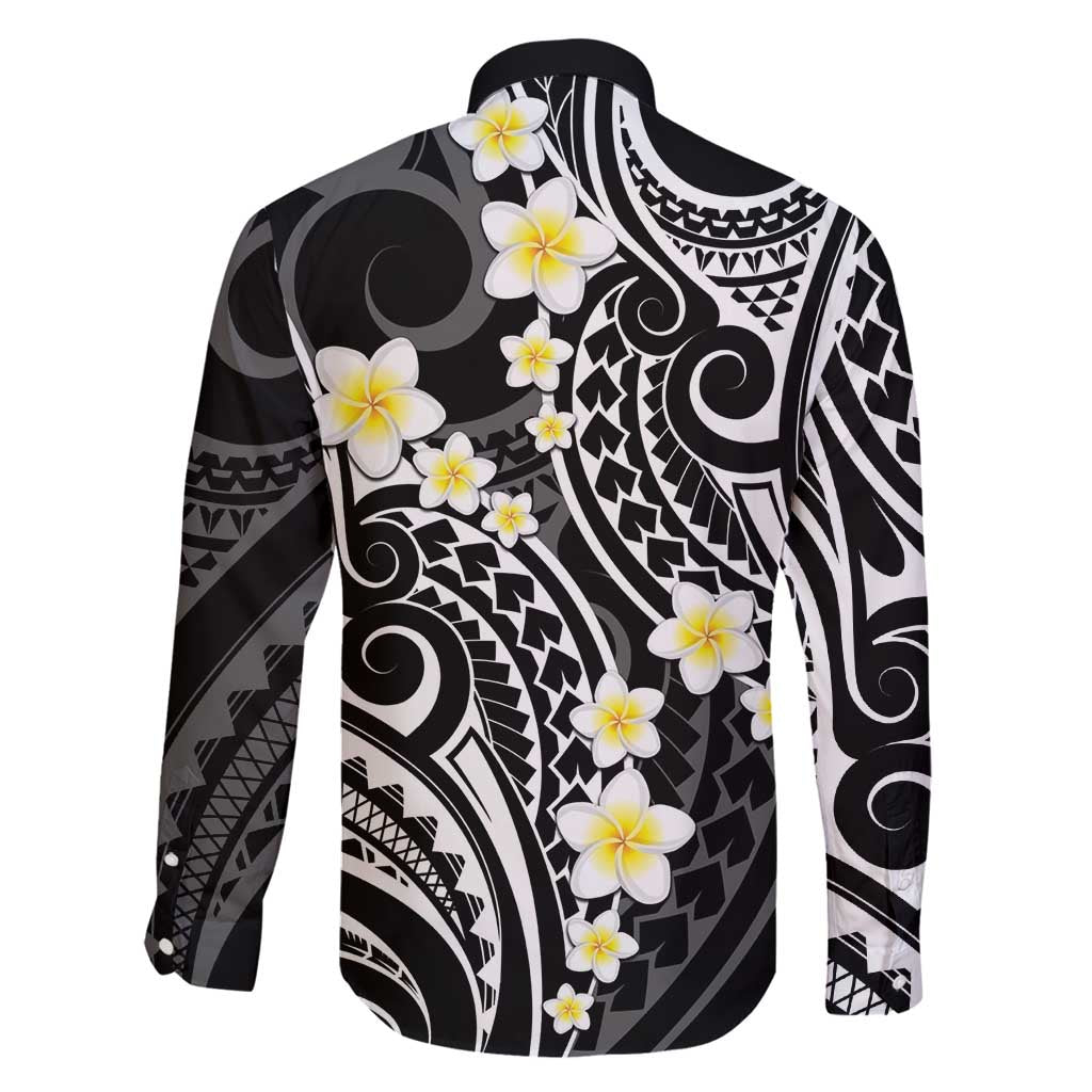 Plumeria With Black Polynesian Tattoo Pattern Family Matching Long Sleeve Bodycon Dress and Hawaiian Shirt LT05 - Polynesian Pride