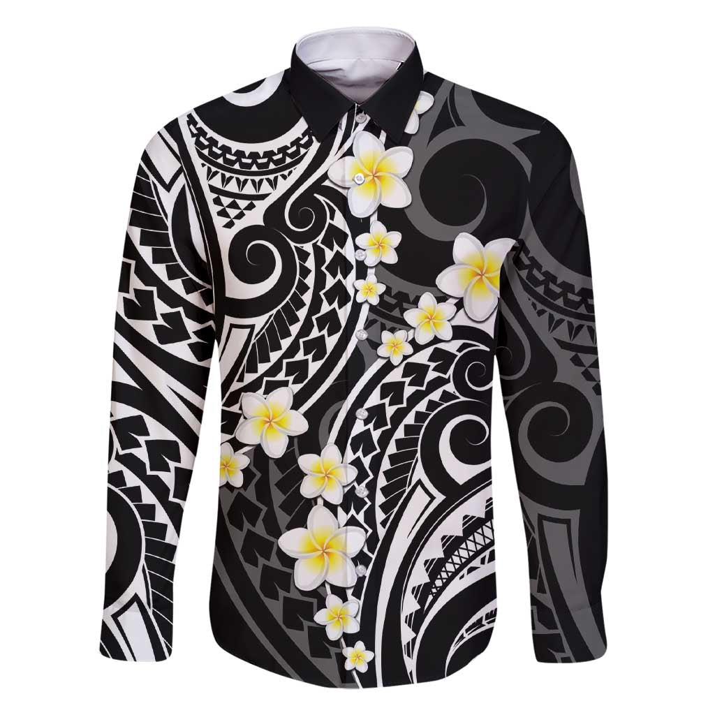 Plumeria With Black Polynesian Tattoo Pattern Family Matching Short Sleeve Bodycon Dress and Hawaiian Shirt