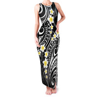 Plumeria With Black Polynesian Tattoo Pattern Family Matching Tank Maxi Dress and Hawaiian Shirt