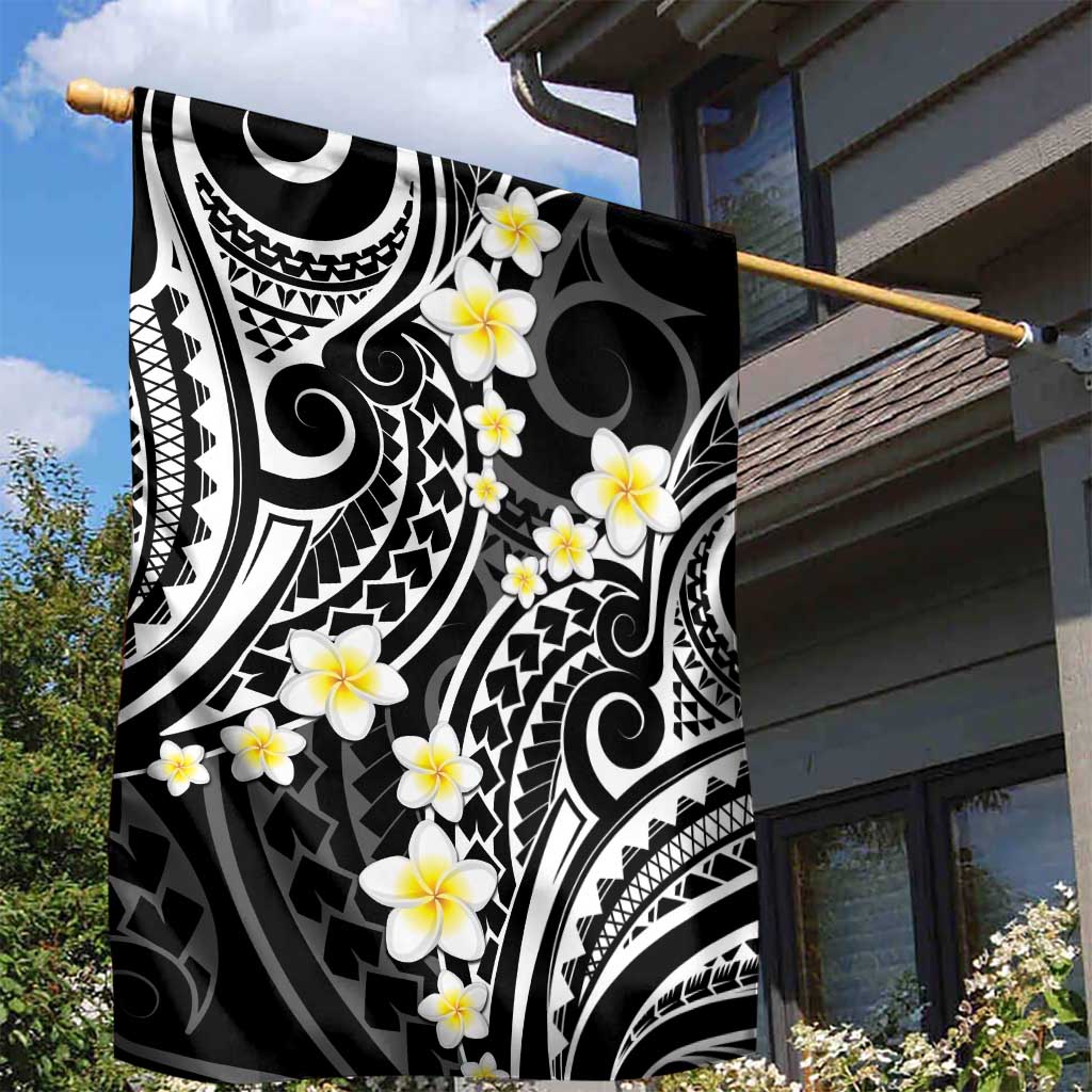 Plumeria With Black Polynesian Tattoo Pattern Garden Flag