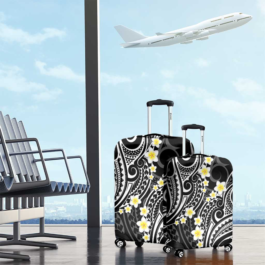 Plumeria With Black Polynesian Tattoo Pattern Luggage Cover LT05 - Polynesian Pride