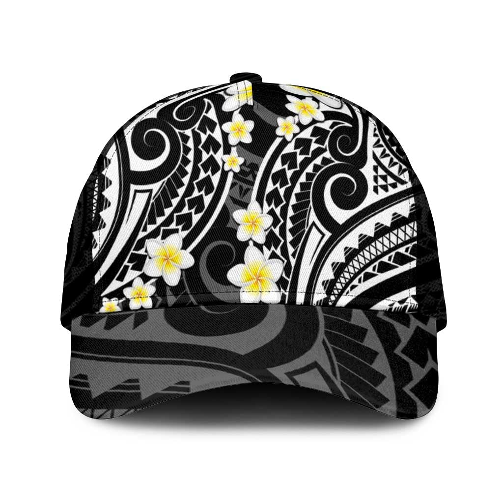 Plumeria With Black Polynesian Tattoo Pattern Mesh Trucker Cap - Polynesian Pride