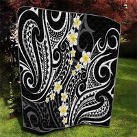 Plumeria With Black Polynesian Tattoo Pattern Quilt